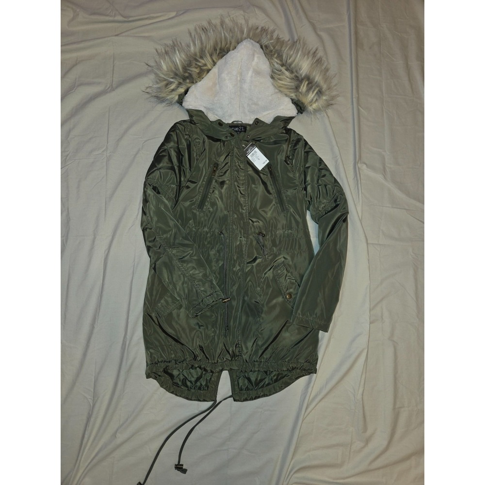 Rue21 Rue 21 Women's Green Faux Fur Hooded Parka Jacket Size Small Winter Coat